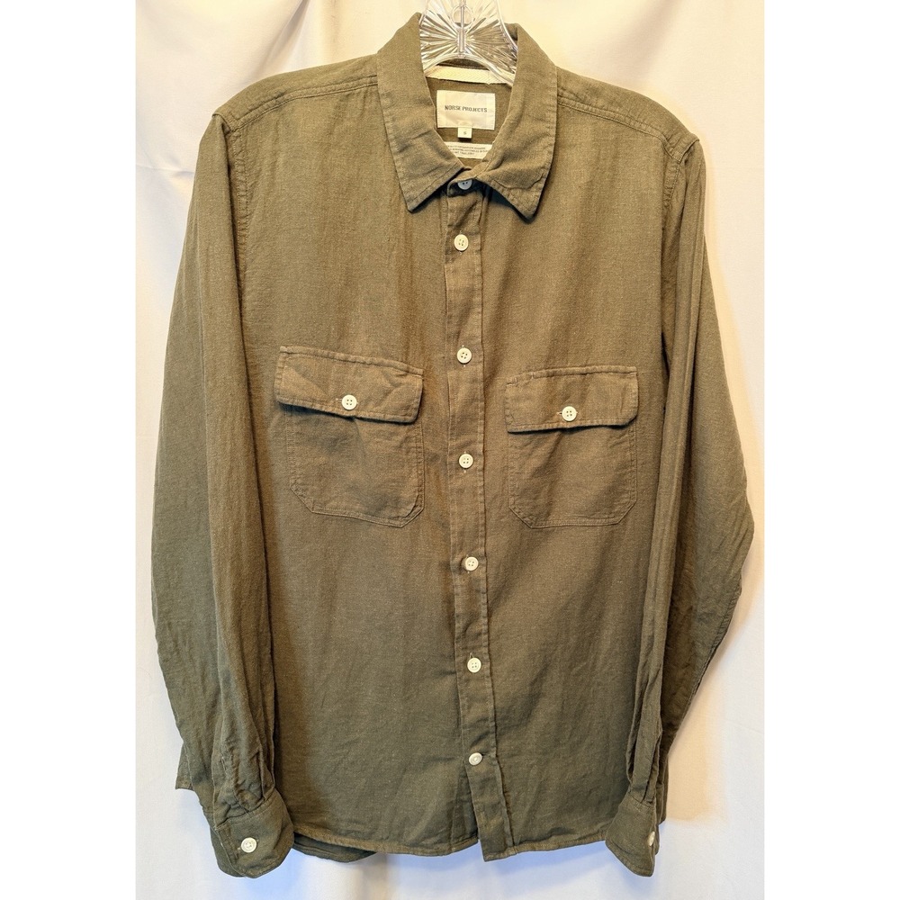 Norse Projects Men's Villads 50/50 Twill Shirt Size Small Olive Green Casual